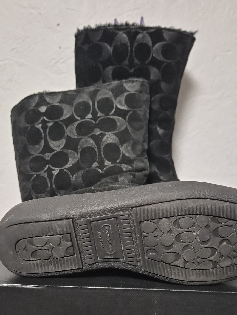 Coach Black Suede Signature Logo Boot Detail - Picture 3 of 4